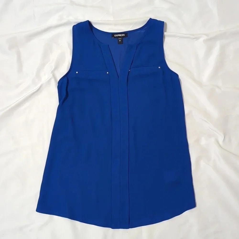 Express Sleeveless V-Neck Blouse, Color Blue Size XS/TP